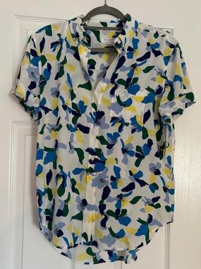 NWT Equipment 100% Silk Short Sleeve Button Down Shirt Blue, Green,Yellow Size S